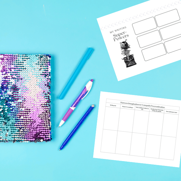 Pages from the Defeat Procrastination, Perfectionism, and Self - Doubt Toolkit on a blue background