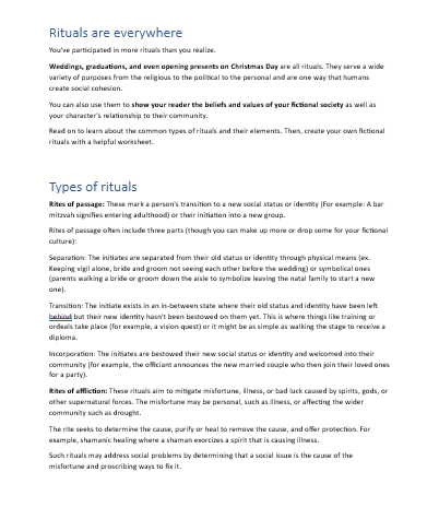 Worldbuilding: Creating Rituals Guide and Worksheet - Scribe Forge