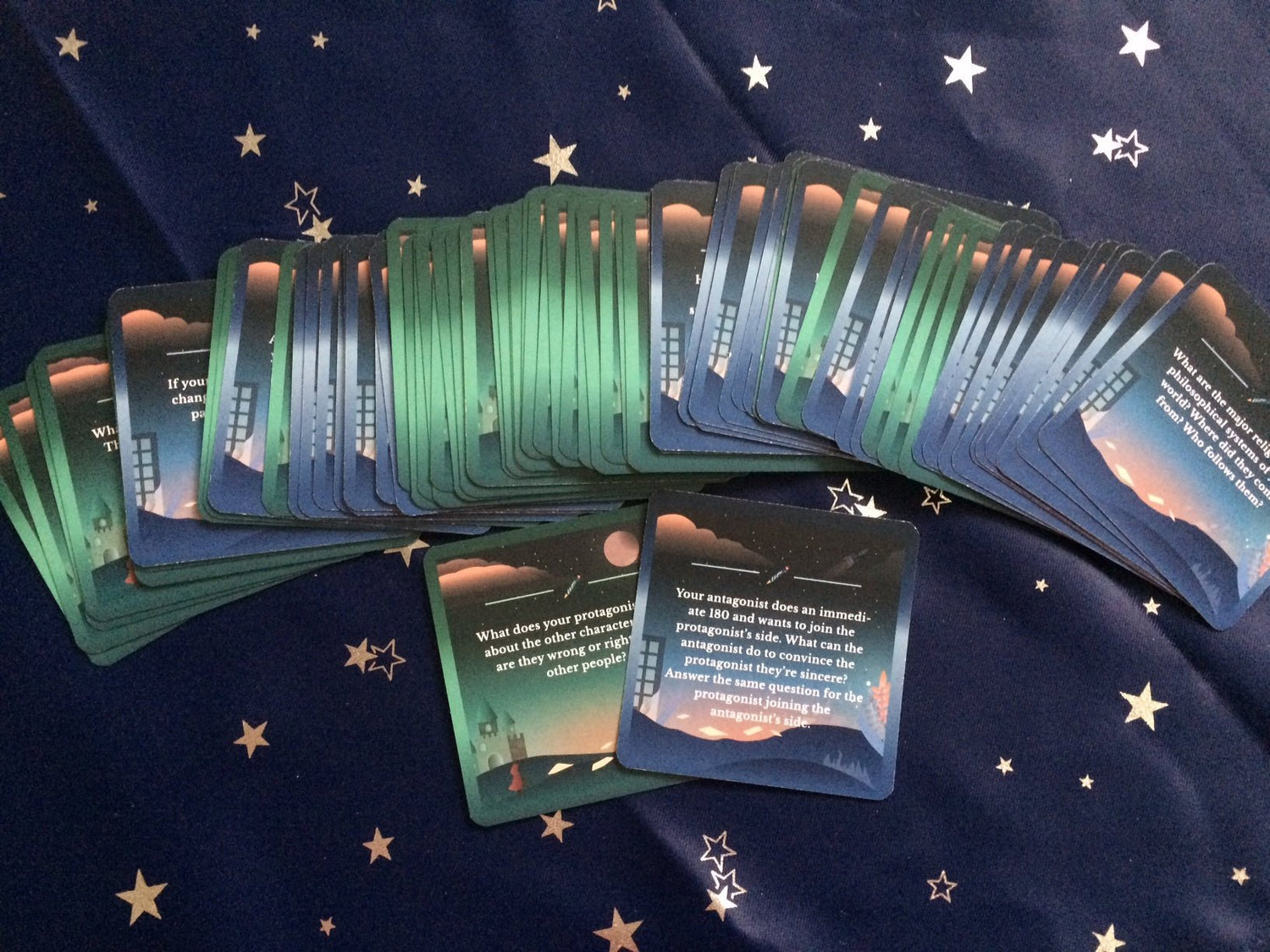 The Smash Writer's Block Card Deck on a starry background.